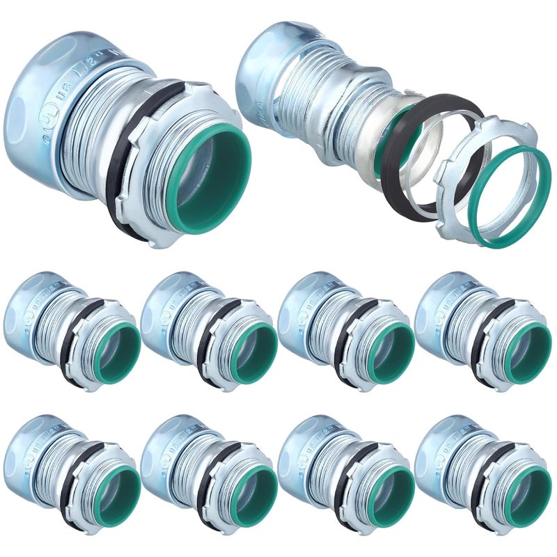 Copkim 10 Pcs 1/2 Inch EMT Raintight Compression Connectors Zinc Plated Steel, Insulated Waterproof EMT Box Connector Electrical Conduit Fittings - Image 1